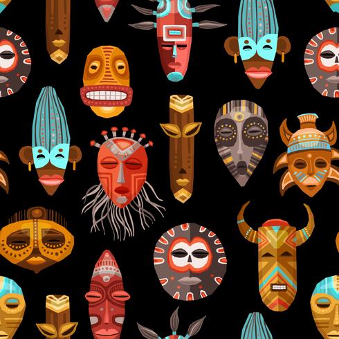 Modèle sans couture de masques tribaux ethniques africains vecteur