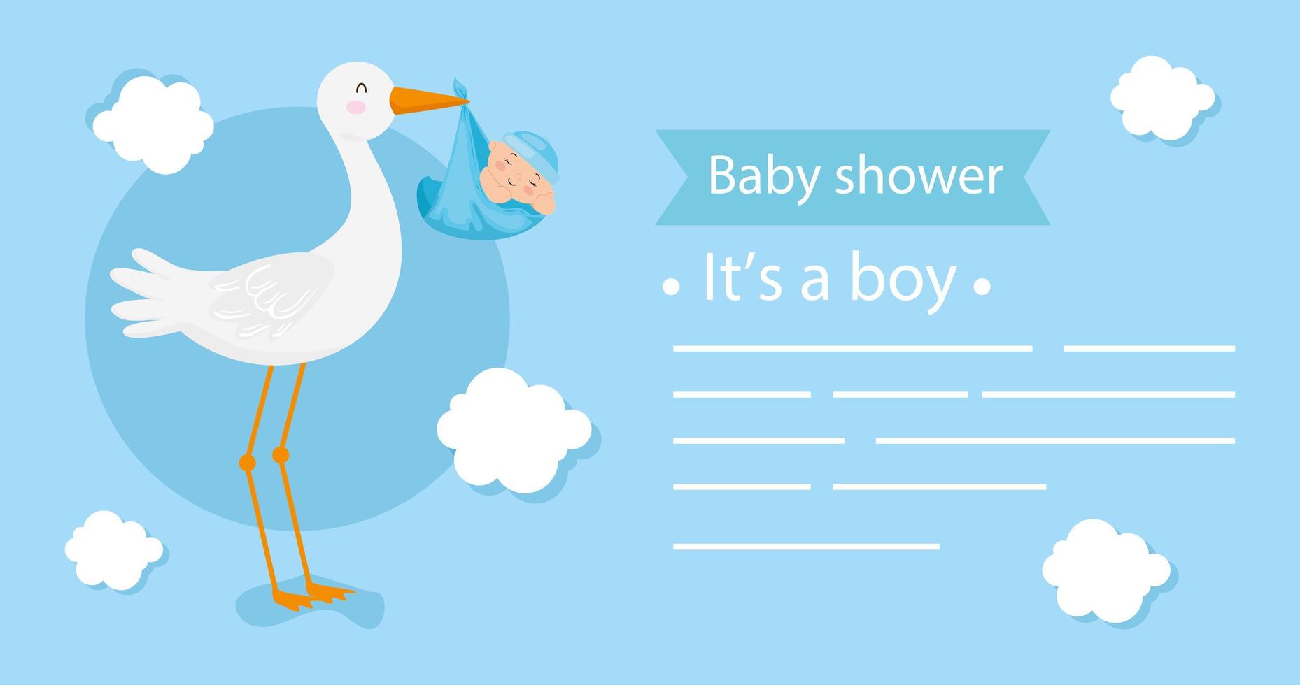 carte de douche de bébé avec cigogne et décoration vecteur
