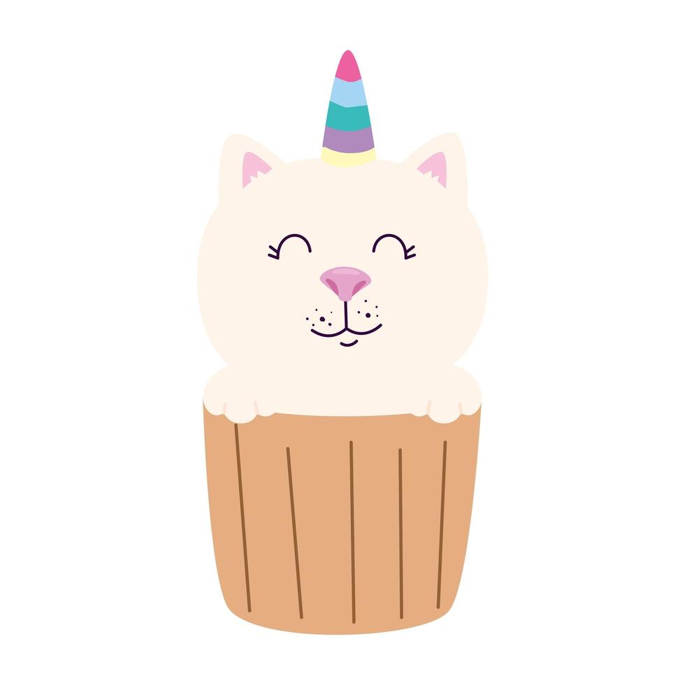 petit gâteau d'icône de fantaisie licorne chat mignon vecteur