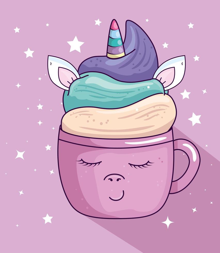 icône de style kawaii licorne tasse mignonne vecteur