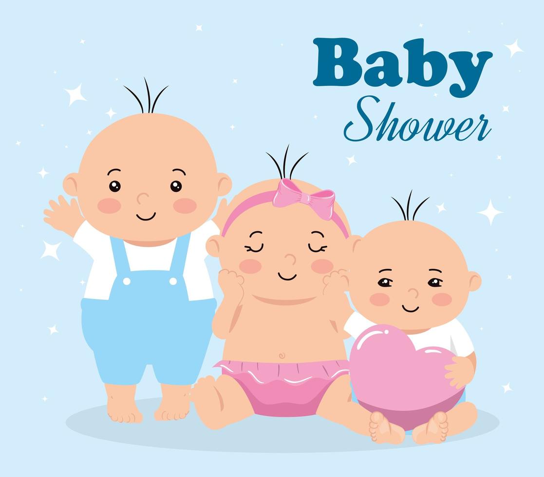 carte de douche de bébé avec un groupe de bébés vecteur