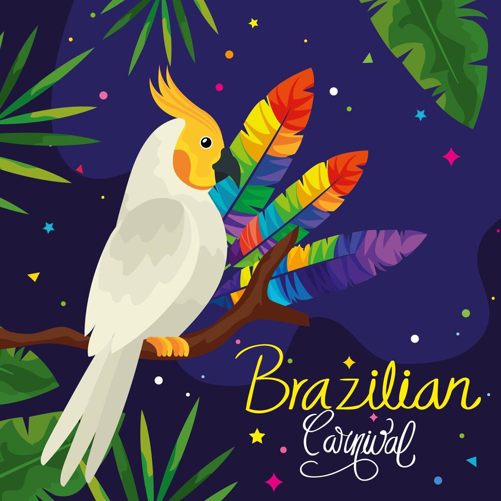 affiche de carnaval brésilien avec perroquet et feuilles vecteur