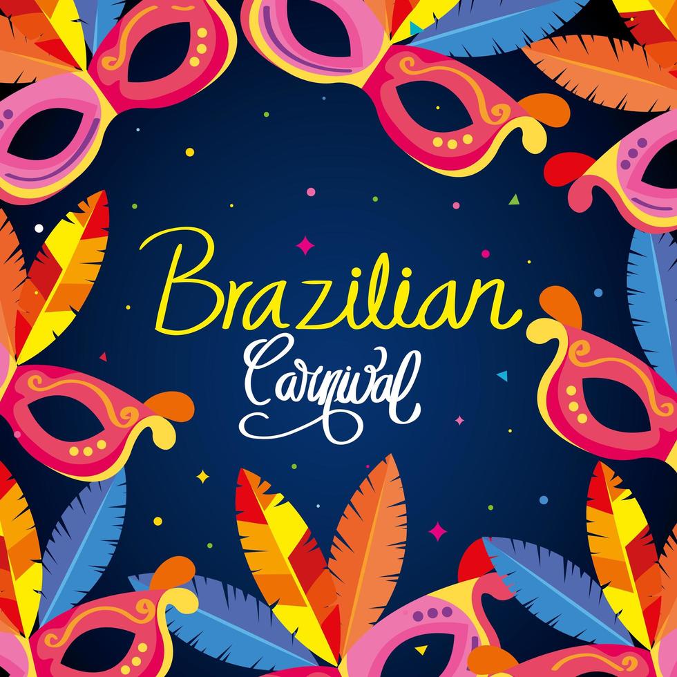 affiche de carnaval brésilien avec masques carnaval vecteur
