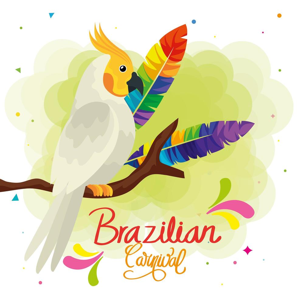 affiche de carnaval brésilien avec perroquet et décoration vecteur