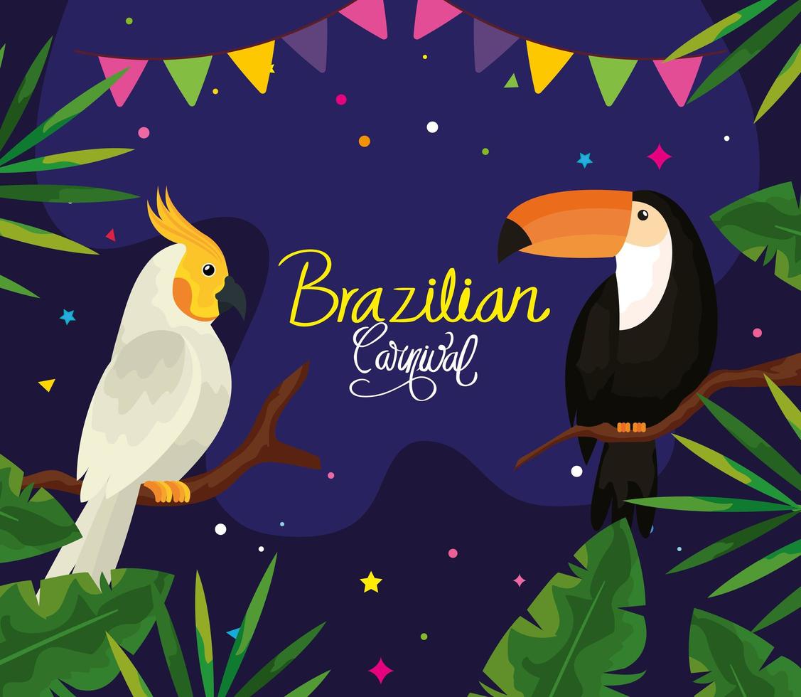 affiche de carnaval brésilien avec perroquet et toucan vecteur
