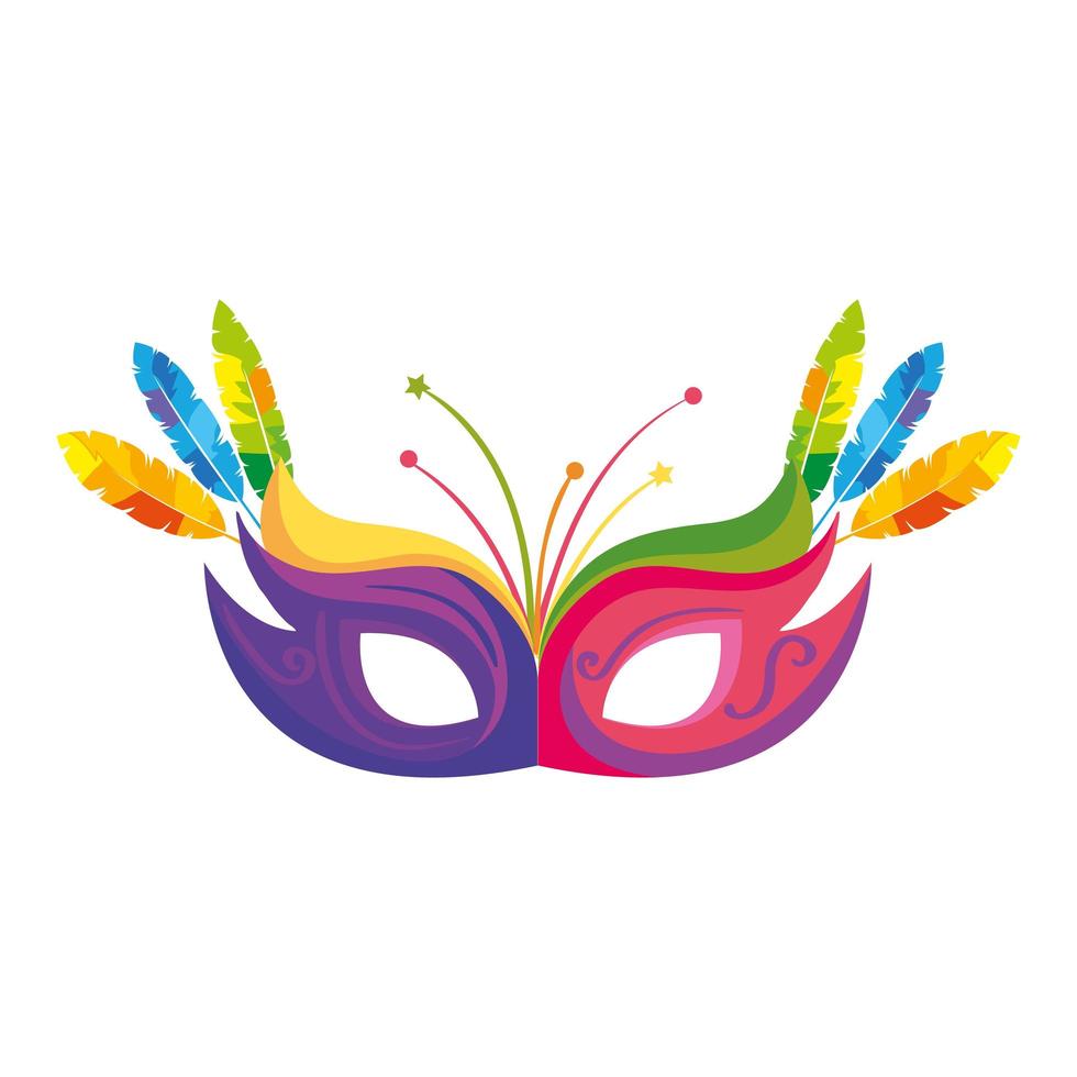 carnaval de masque avec l'icône d'isolement de plumes vecteur
