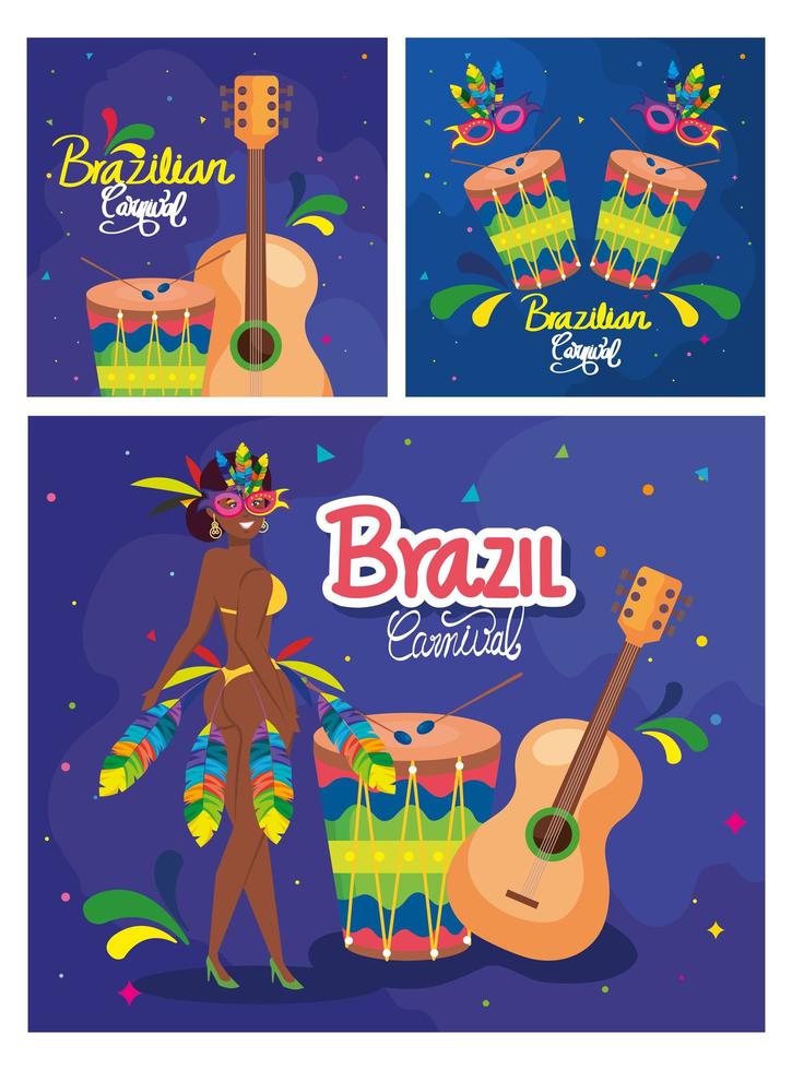 ensemble d'affiches carnaval brésil avec décoration vecteur
