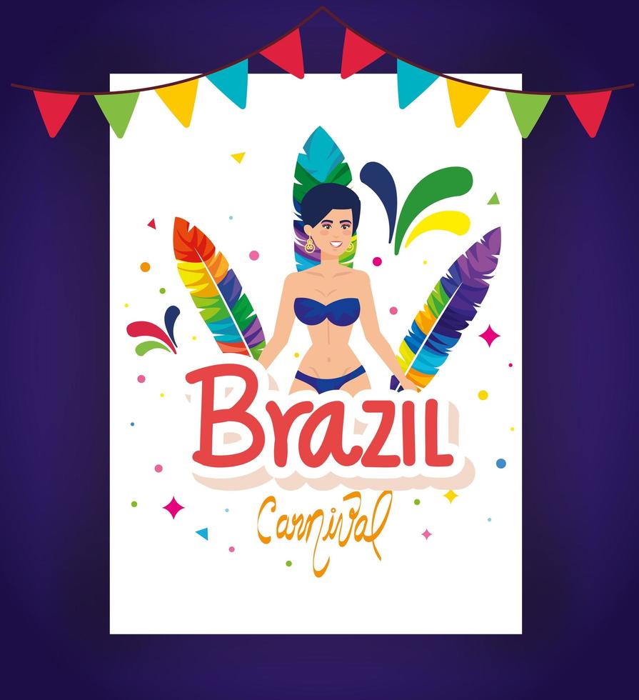affiche de carnaval brésil avec danseuse exotique et décoration vecteur