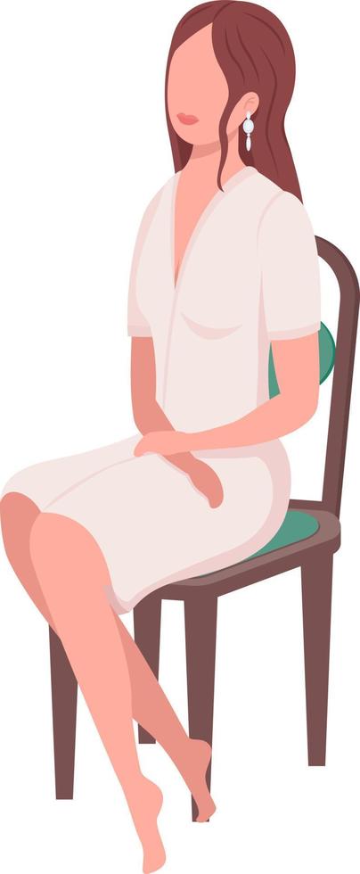 Femme assise sur une chaise à caractère vectoriel couleur semi-plat