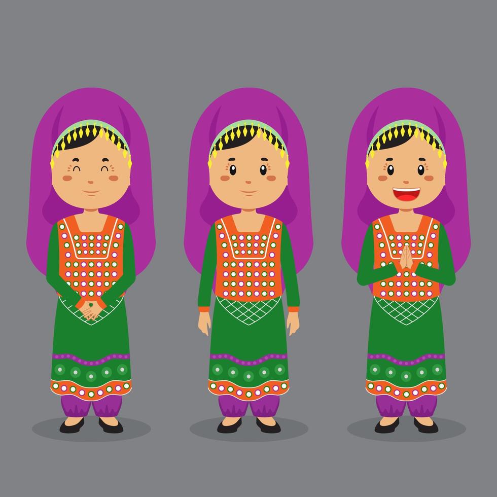 personnage afghan avec diverses expressions vecteur