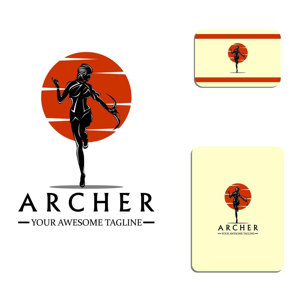 logo de silhouette d'archer féminin vecteur