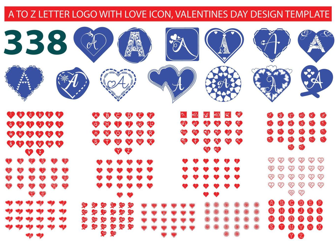 logo de lettre a à z avec icône d'amour, ensemble de modèles de conception de la Saint-Valentin vecteur