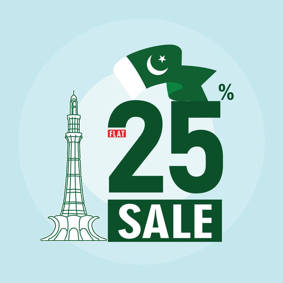 25 décembre concept de vente du jour du quaid e azam avec 25 pour cent de réduction sur les coffrets cadeaux promotionnels avec le fort de lahore vecteur