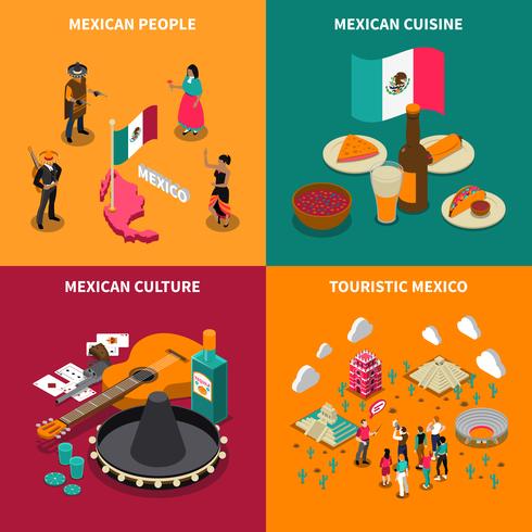 Mexique touristique 4 Isometric Icons Square vecteur