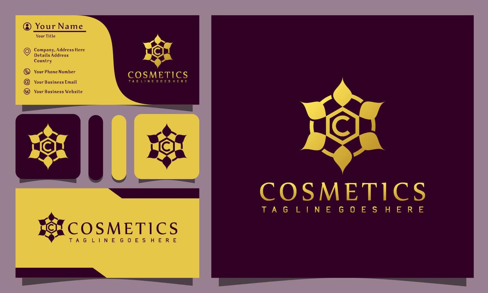 or cosmétiques beauté fleur lotus luxe logos design illustration vectorielle avec ligne art style vintage, modèle de carte de visite entreprise moderne vecteur