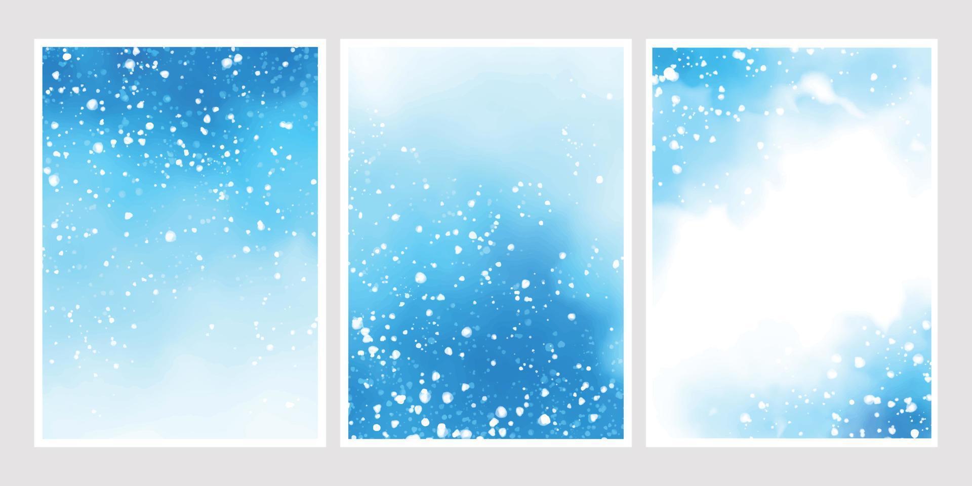 aquarelle bleue avec fond de chute de neige pour carte d'invitation de mariage collection 5x7 vecteur