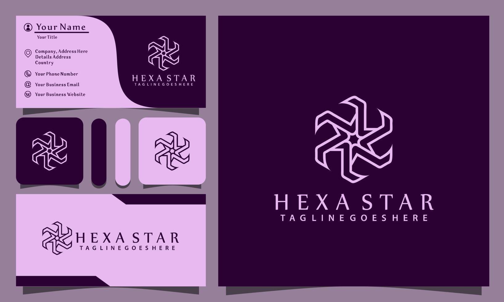 élégants logos de luxe étoiles hexagonales conçoivent une illustration vectorielle avec un style d'art en ligne vintage, modèle de carte de visite d'entreprise moderne vecteur