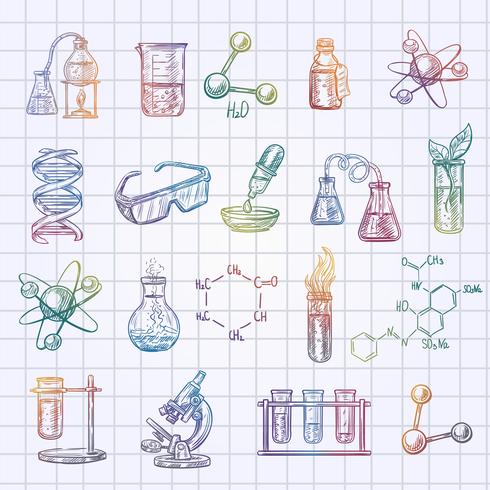 Chimie croquis icônes ensemble vecteur