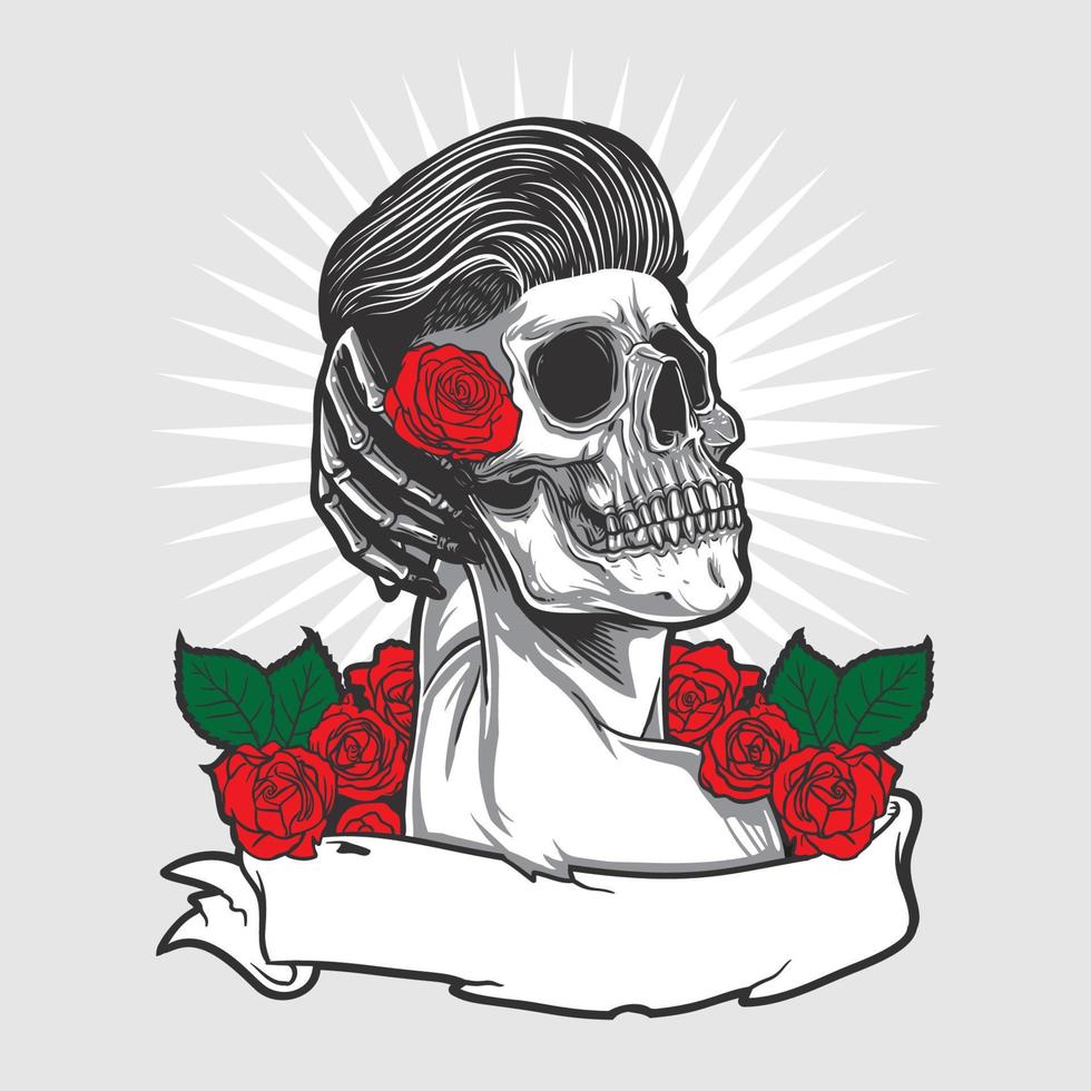 illustration de tatouage de crâne de belle femme vecteur