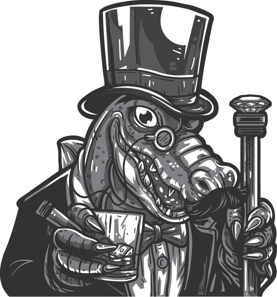 alligator de dessin animé portant un costume de gentleman vecteur