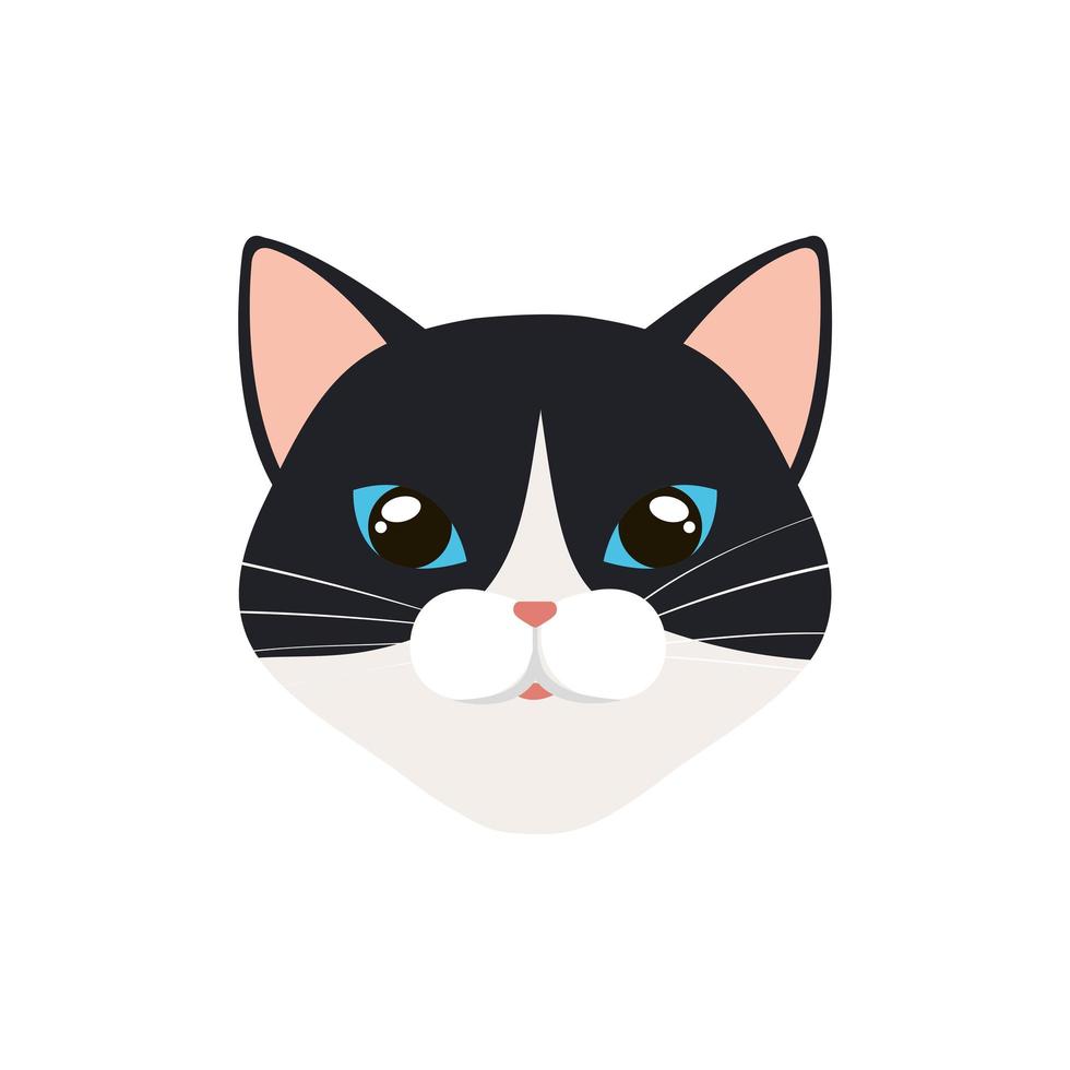 visage de chat noir et blanc icône isolé vecteur