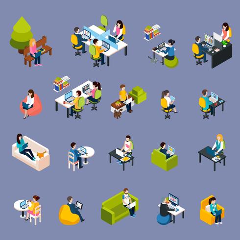 coworking people icons set vecteur