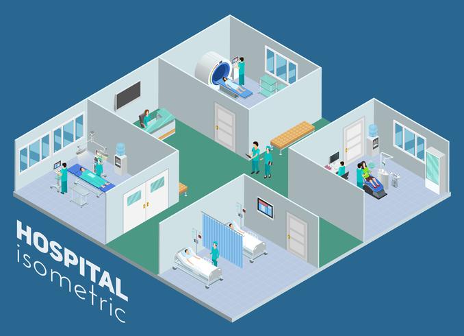 Affiche de vue intérieure d&#39;hôpital médical isométrique vecteur