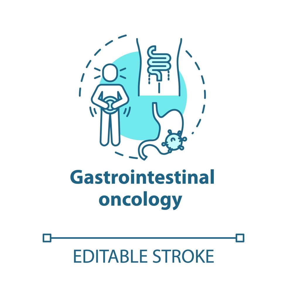 icône de concept d'oncologie gastro-intestinale. diagnostic d'entérovirus, traitement. troubles digestifs. illustration de fine ligne d'idée de soins de santé. dessin de couleur rvb contour isolé vectoriel. trait modifiable vecteur