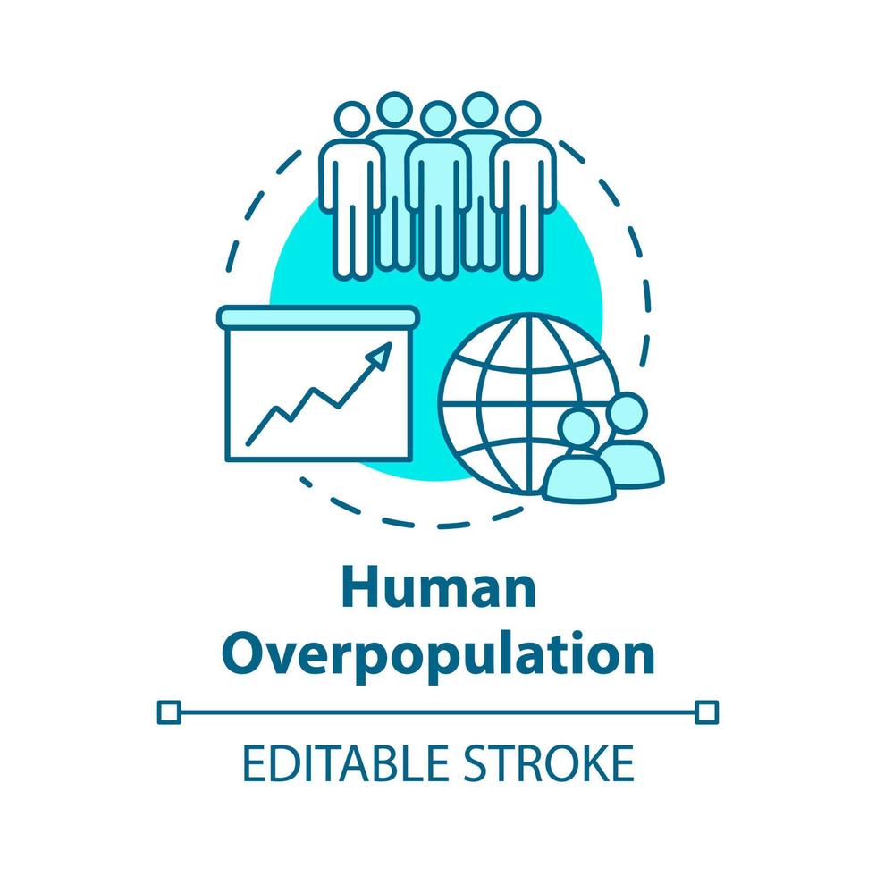 icône de concept de surpopulation humaine. augmentation du taux de natalité. population internationale. empreinte écologique. illustration de la ligne mince de l'idée de la société. dessin de couleur rvb contour isolé vectoriel. trait modifiable vecteur