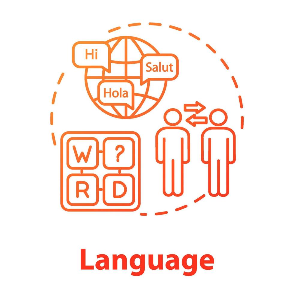 icône de concept de langue. capacité à communiquer dans différentes langues. connaissance de l'illustration de la ligne mince de l'idée de conversation étrangère. dessin en couleur rvb contour isolé vecteur