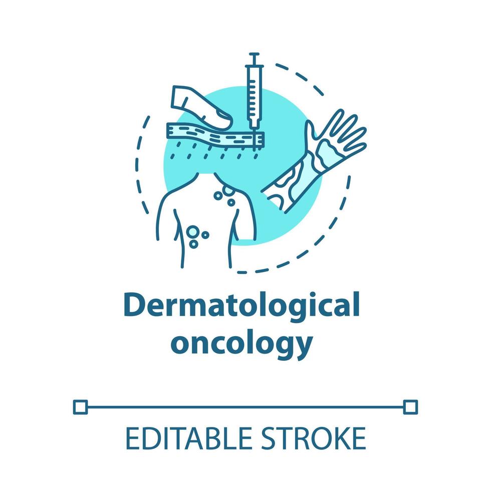 icône de concept d'oncologie dermatologique. maladie de sensibilisation au cancer de la peau. dermatite, urticaire. illustration de ligne mince idée de soins de santé humaine. dessin de couleur rvb contour isolé vectoriel. trait modifiable vecteur