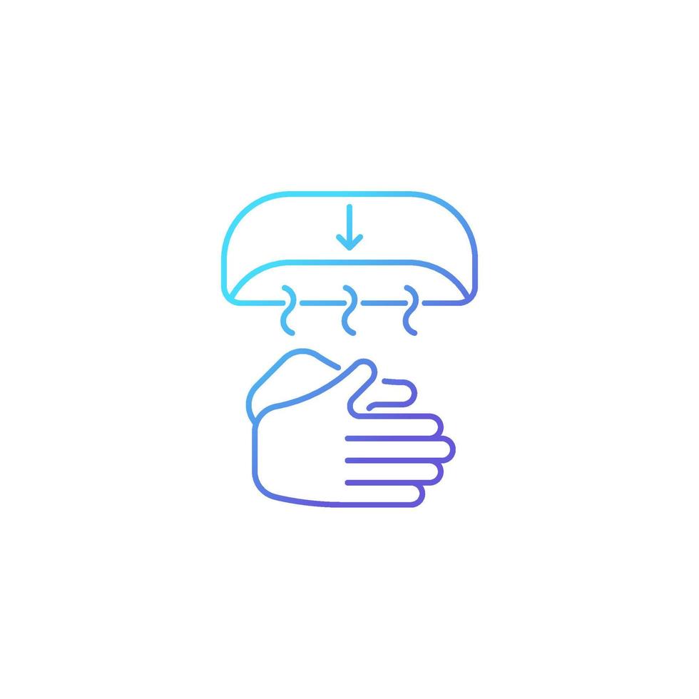 icône de vecteur linéaire dégradé mains sèches à l'air. alternative hygiénique. méthode de séchage à la main. risque de propagation des germes. symbole de couleur de ligne mince. pictogramme de style moderne. dessin de contour isolé de vecteur