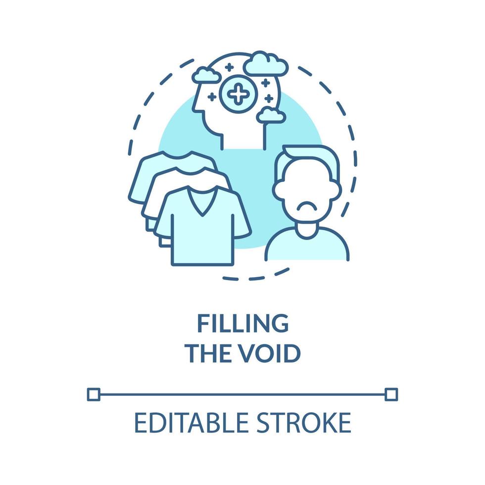 icône de concept bleu vide de remplissage. faire du shopping quand vous vous sentez triste et stressé. sensation de vide. illustration de ligne mince d'idée abstraite d'achat sans valeur. dessin de couleur de contour isolé de vecteur. trait modifiable vecteur