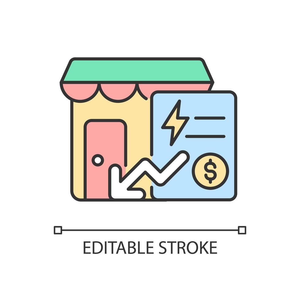 icône de couleur rvb des paiements communaux réduits. paiement des services publics pour les petites entreprises. remise et déduction de prix. service utilitaire. illustration vectorielle isolée. dessin au trait rempli simple. trait modifiable vecteur