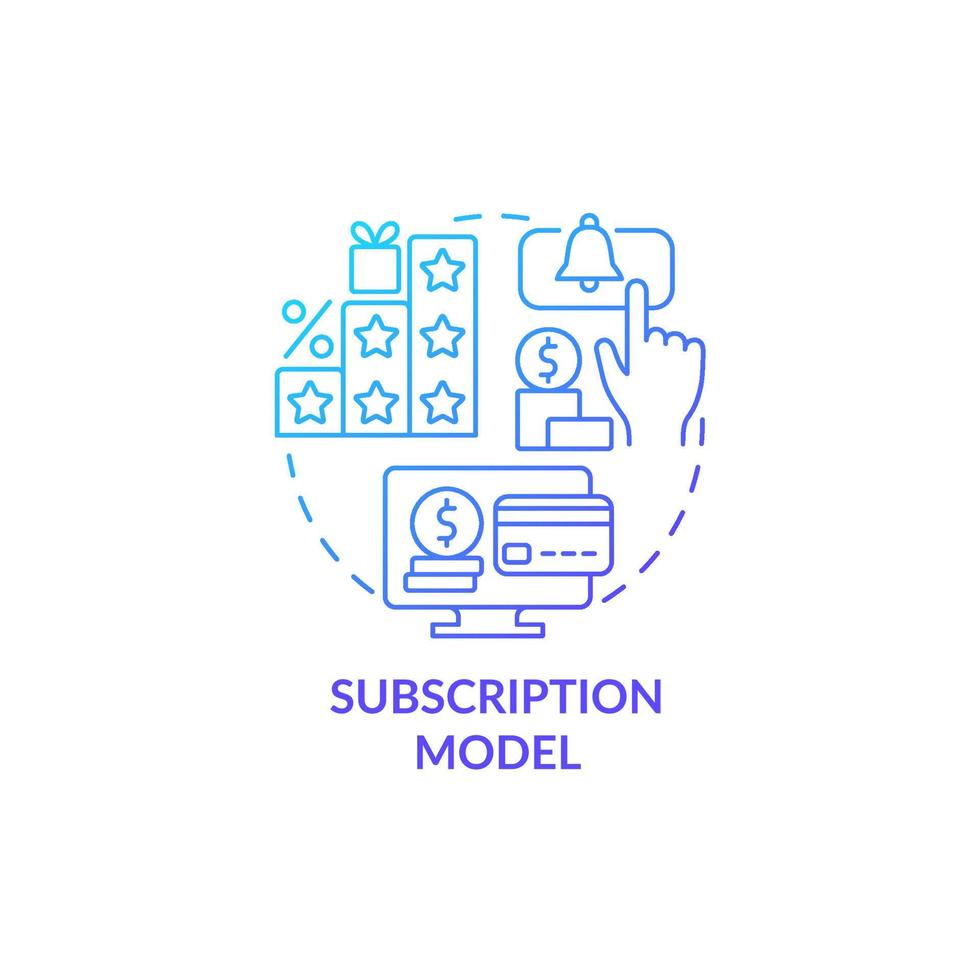 icône de concept de dégradé bleu modèle d'abonnement. acheter du contenu en ligne. frais mensuels pour le logiciel. modèle d'entreprise idée abstraite fine ligne illustration. dessin en couleur de contour isolé de vecteur