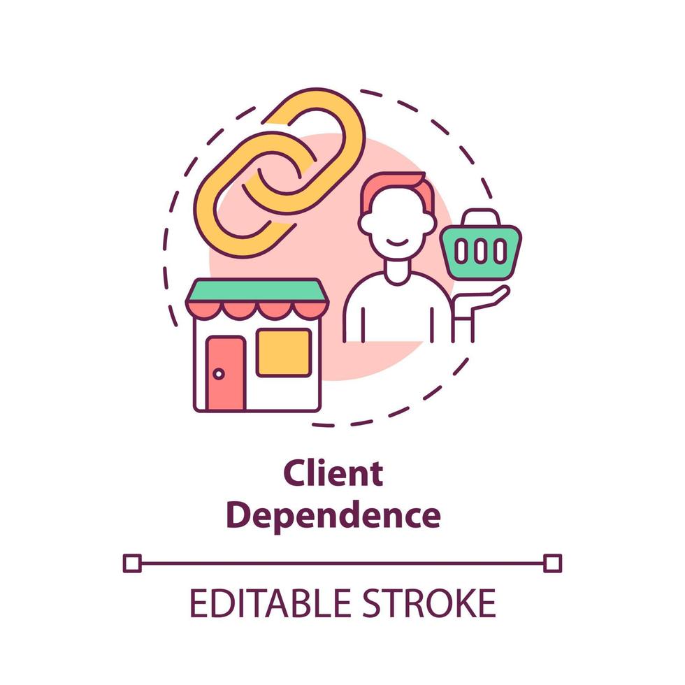 icône de concept de dépendance client. relation client et fournisseur. illustration de la ligne mince de l'idée abstraite du service client des petites entreprises. dessin de couleur de contour isolé de vecteur. trait modifiable vecteur