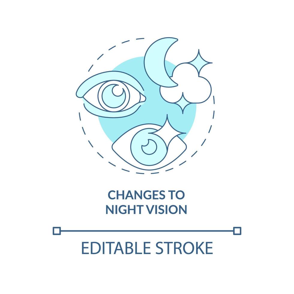 changements à l'icône de concept bleu de vision nocturne. un effet secondaire majeur. effets indésirables après la chirurgie oculaire au lasik idée abstraite illustration de la ligne mince. dessin de couleur de contour isolé de vecteur. trait modifiable vecteur