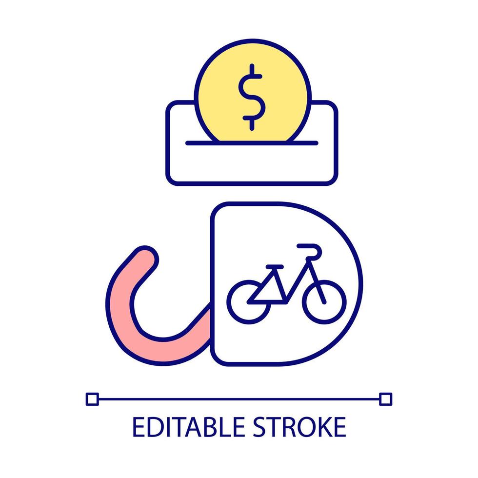 icône de couleur rvb de la station de dépôt de pièces. système de partage de vélos pour le paiement. porte-vélos avec verrouillage. entreprise de location de vélos. illustration vectorielle isolée. dessin au trait rempli simple. trait modifiable vecteur