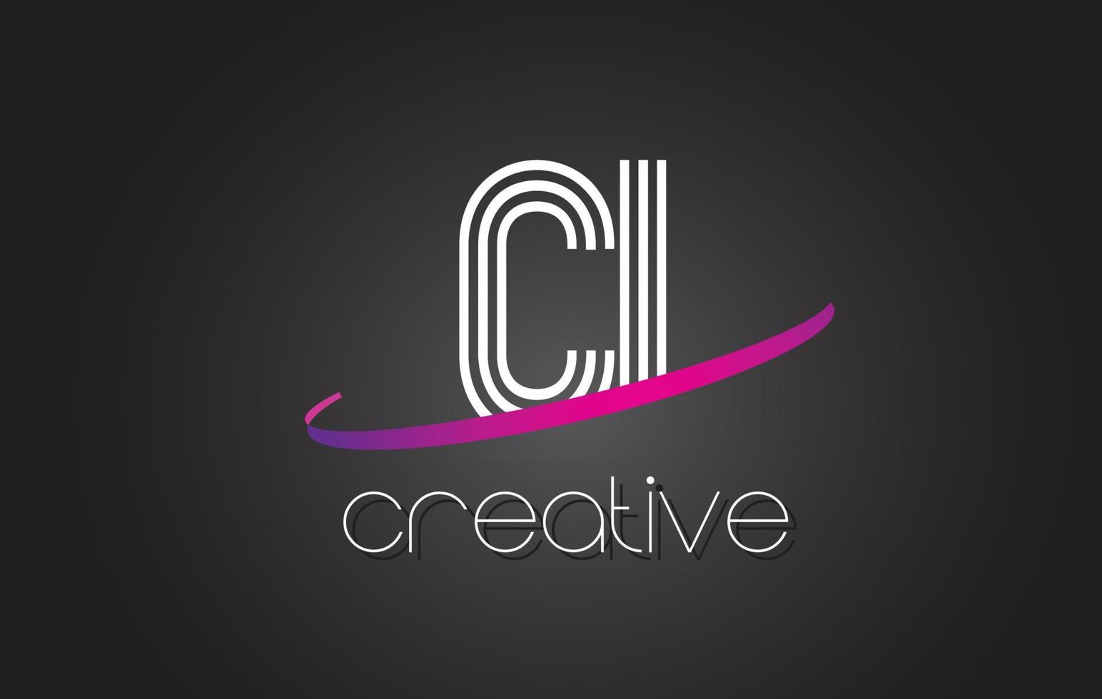 logo de lettre ci ci avec design de lignes et swoosh violet. vecteur