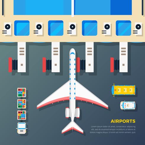 Aéroport, tablier, avion, jet, pont vecteur