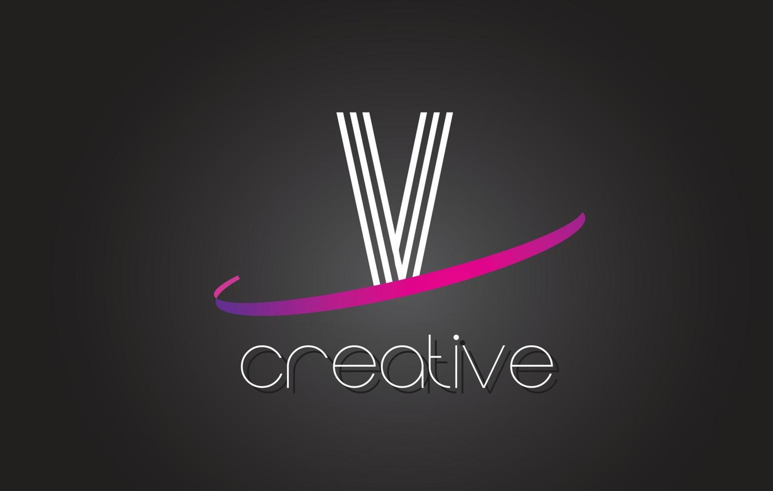 logo de lettre v avec design de lignes et swoosh violet. vecteur