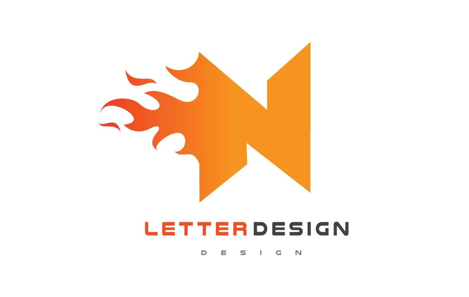 création de logo de flamme de lettre n. concept de lettrage de logo de feu. vecteur