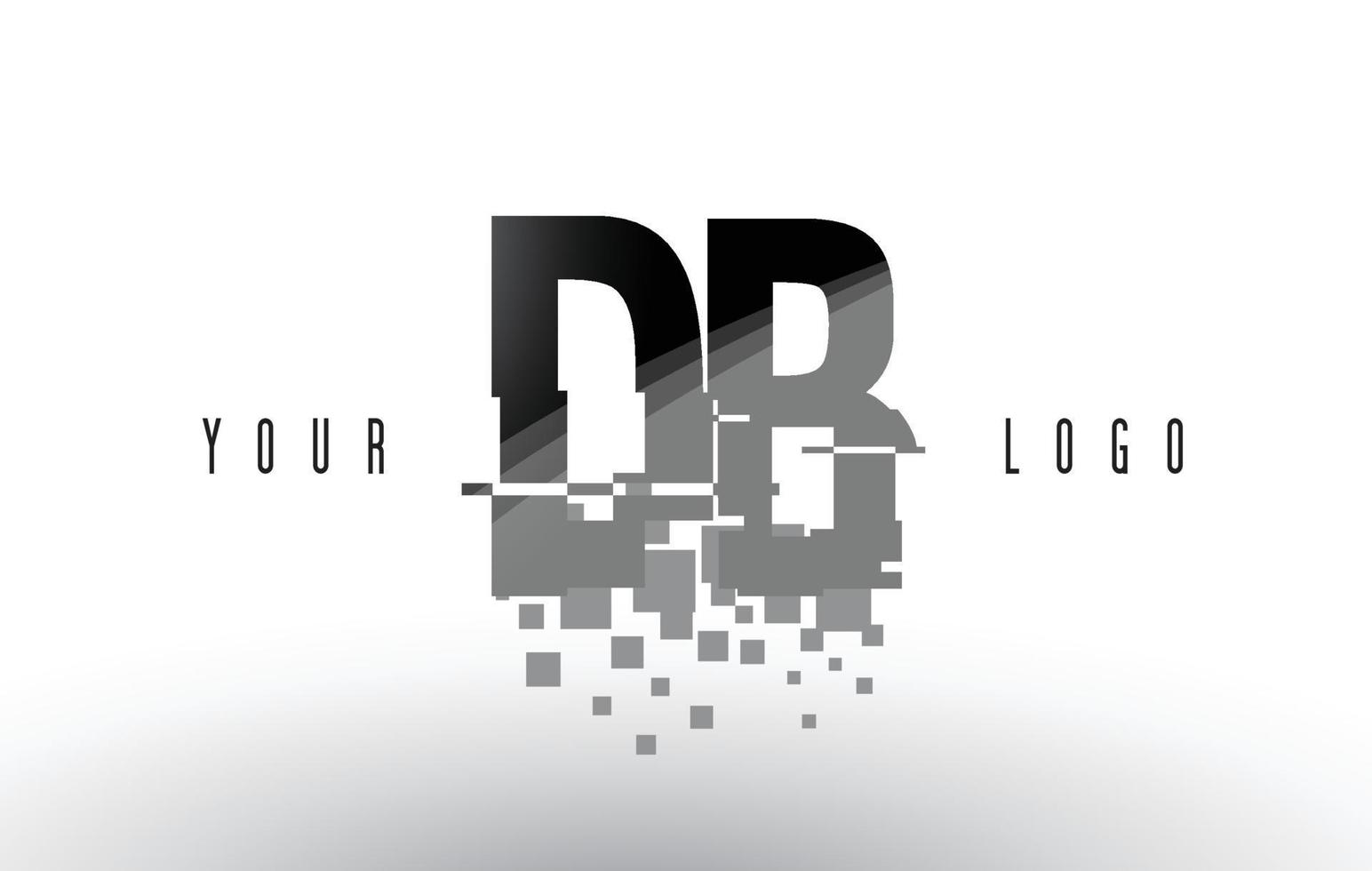 logo de lettre db db pixel avec carrés noirs brisés numériques vecteur