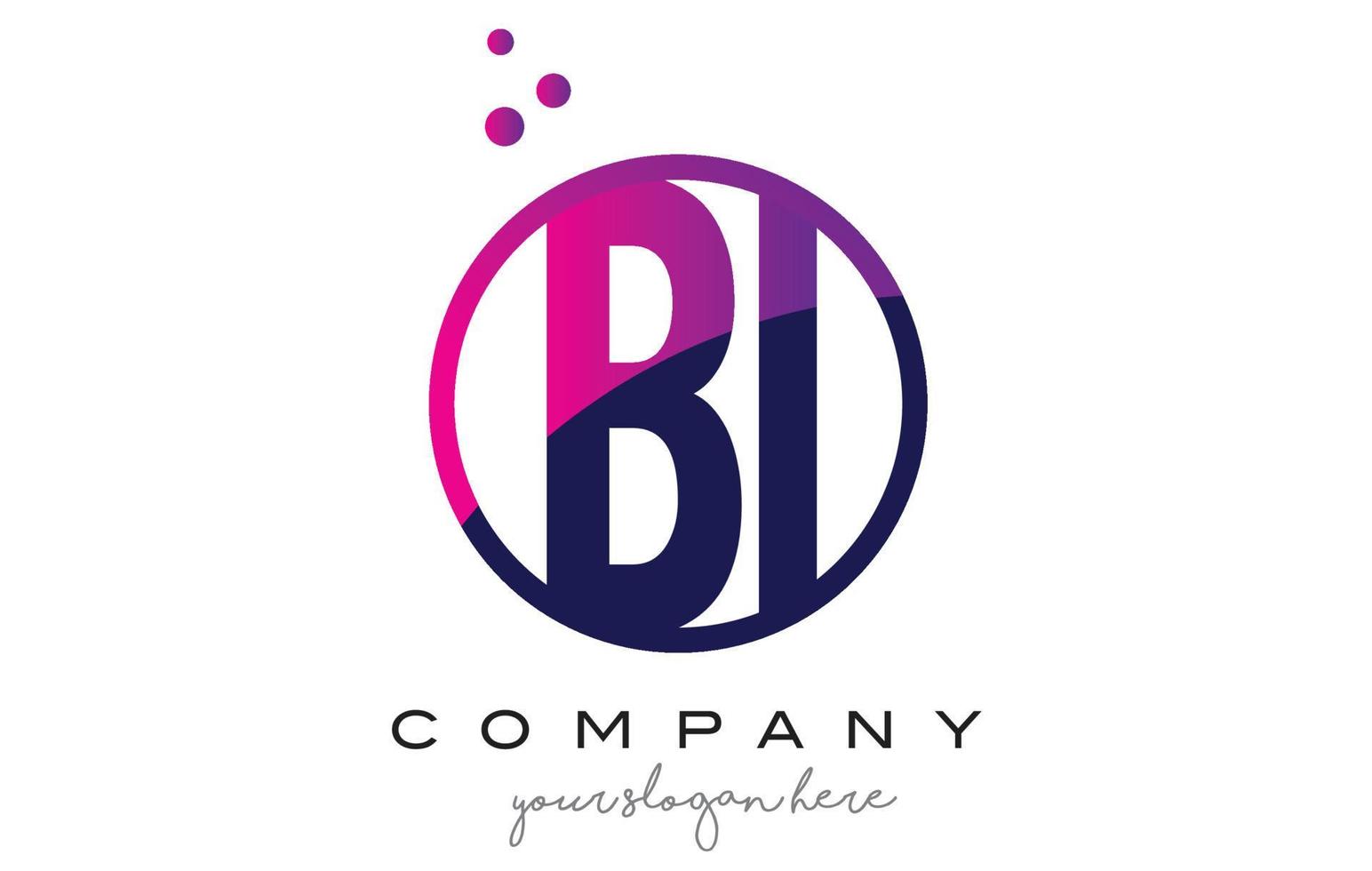 création de logo de lettre bi bi cercle avec des bulles de points violets vecteur