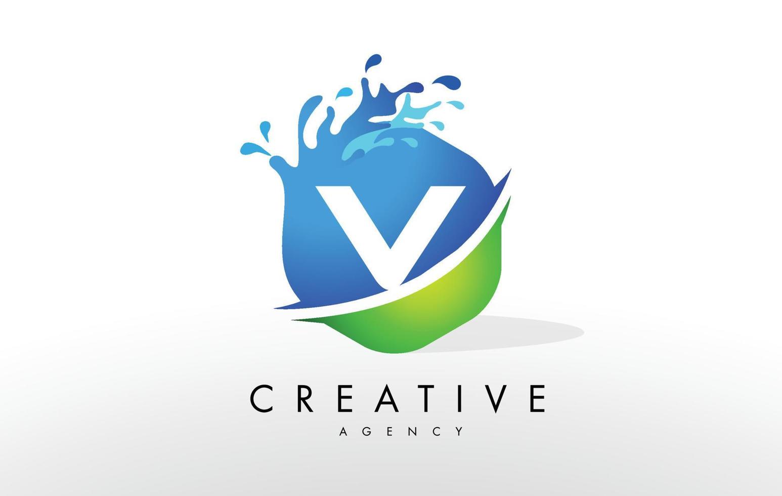 logo de lettre v. vecteur de conception splash bleu vert
