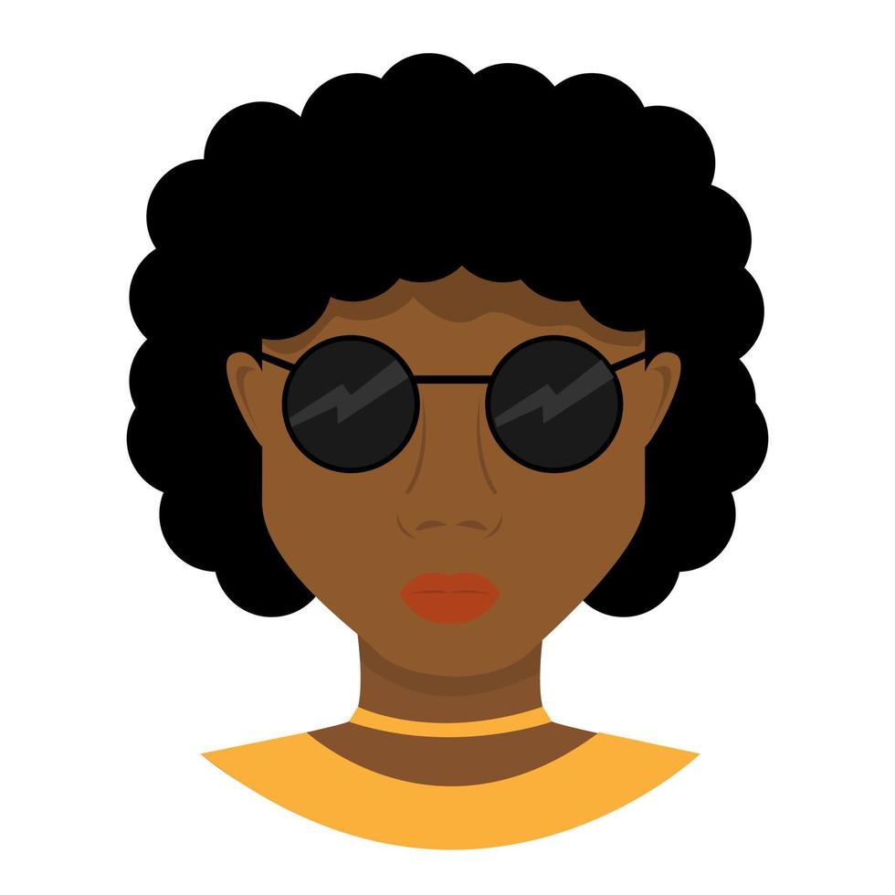 femme afro-américaine avec des lunettes de soleil. belle fille. personnage. avatar vecteur