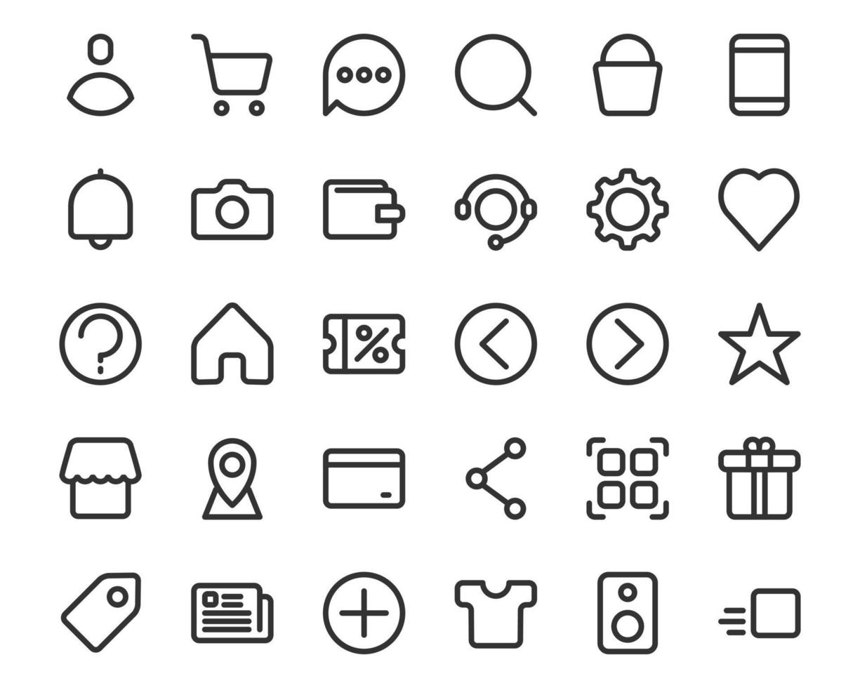 ensemble d'icônes noires de ligne d'achat en ligne de commerce électronique. vecteur eps10