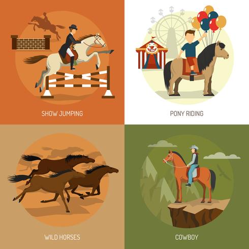 Races de chevaux Concept 4 Icons Square vecteur