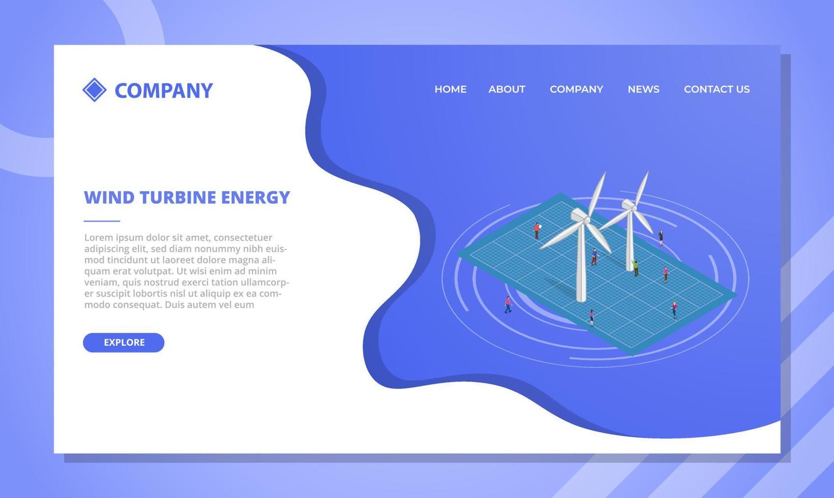 concept de plan d'énergie éolienne pour modèle de site Web ou page d'accueil de destination avec style isométrique vecteur