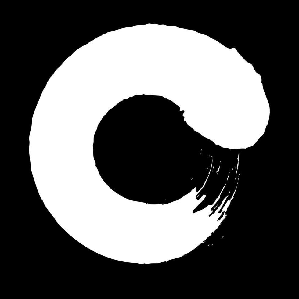 vecteur de coups de pinceau cercles de peinture sur fond noir. cercle de pinceau à l'encre dessiné à la main. logo, illustration vectorielle de l'élément de conception d'étiquettes, cadre. cercle abstrait blanc